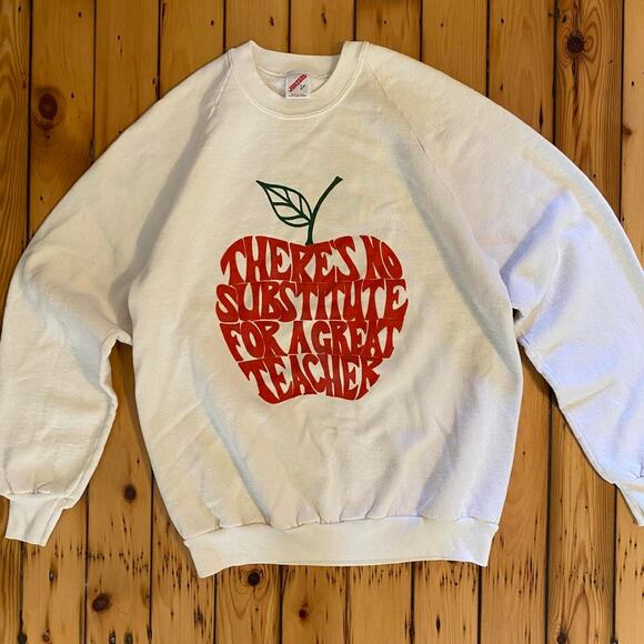 Vintage 1980s Teaching Teacher Apple Jerzees Sweatshirt M/L - Picture 1 of 4